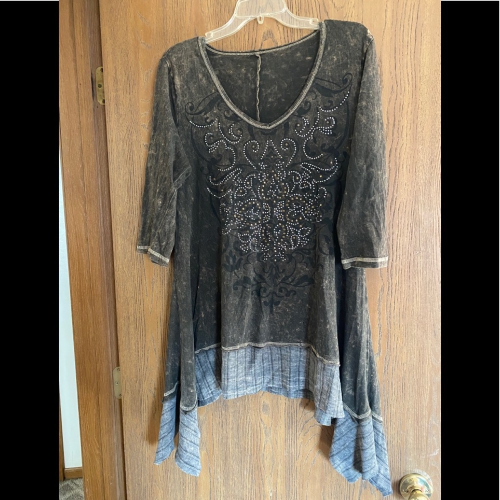Embellished tie die long tunic